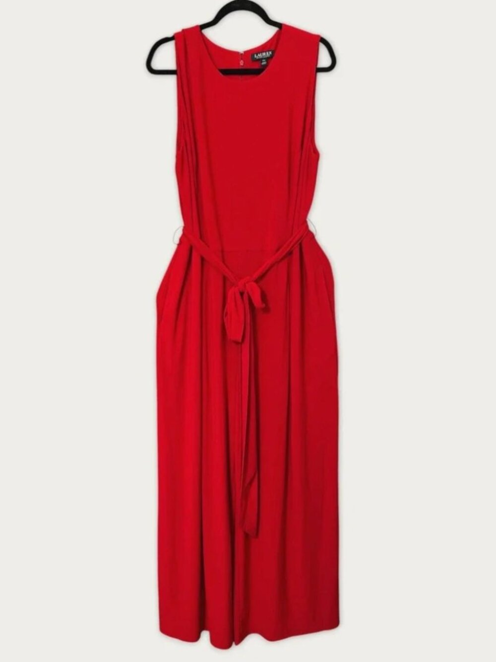 Ralph Lauren Plus Size 18W Red Jumpsuit Stretch Wide Leg Belt Sleeveless Pockets